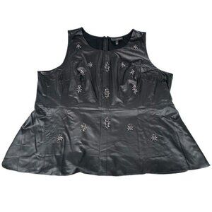 Lane Bryant Plus Size 26 Faux Leather Embellished Sleeveless Blouse Peplum Black